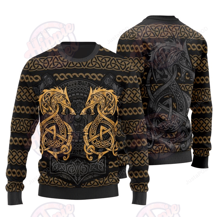 Fenrir The Nordic Monster Wolf Ugly Christmas Sweater All Over