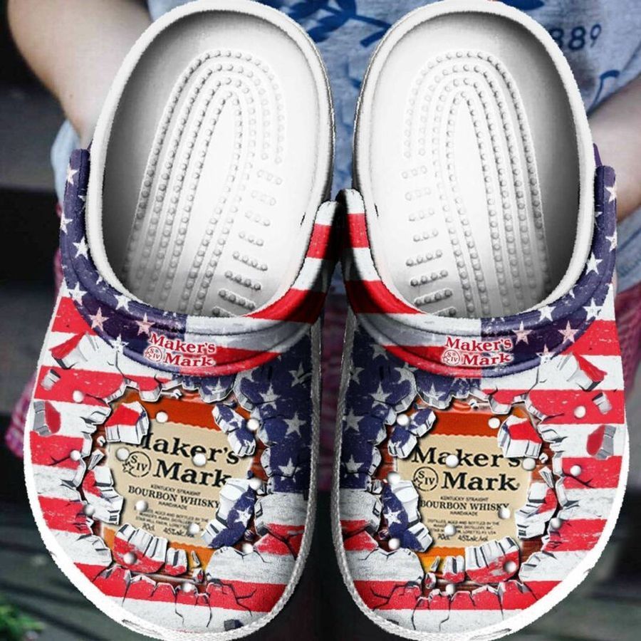 Maker Mark American Flag Rubber Crocs Crocband Clogs, Comfy Footwear