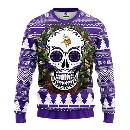 Minnesota Vikings Skull Flower Ugly Christmas Sweater All Over Print