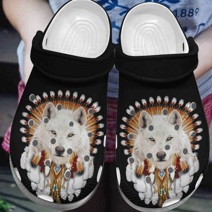 Native American Wolf Gift For Lover Rubber Crocs Crocband Clogs Comfy Footwear Tl97