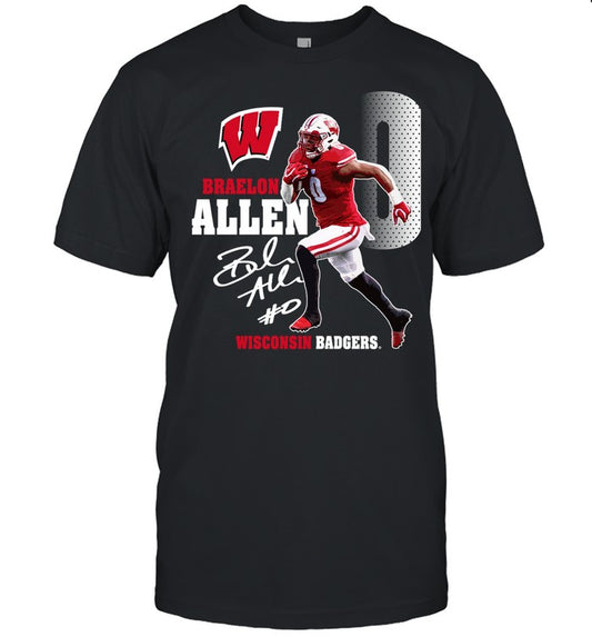 Wisconsin Badgers Braelon Allen Action T-Shirt, The Badgers Running