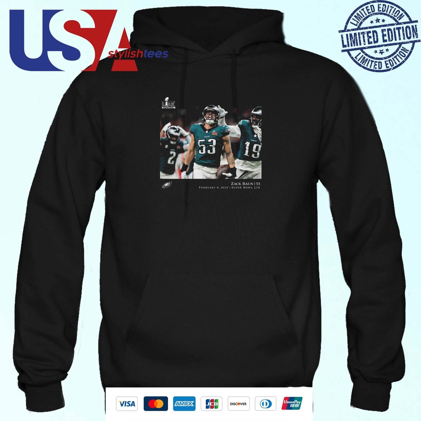 Zack Baun Philadelphia Eagles NFL Flash Features Super Bowl LIX Champions Shirt