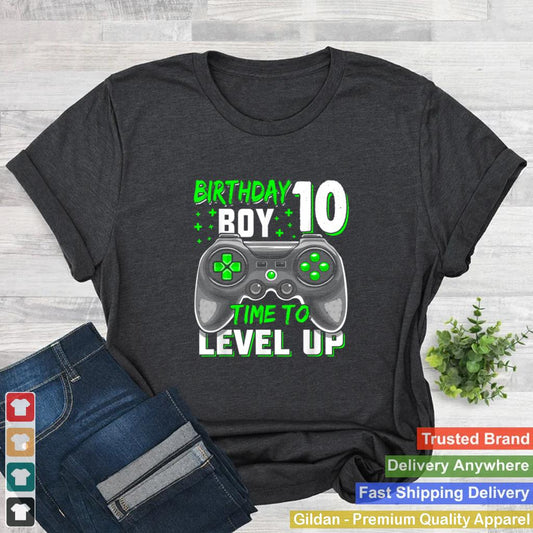 10th Birthday Boy Ten Yrs Old Level 10 Unlocked Video Gamer shirt