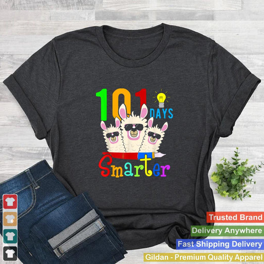 101 Days Smarter Teacher Llama Happy 100th Day Of School shirt