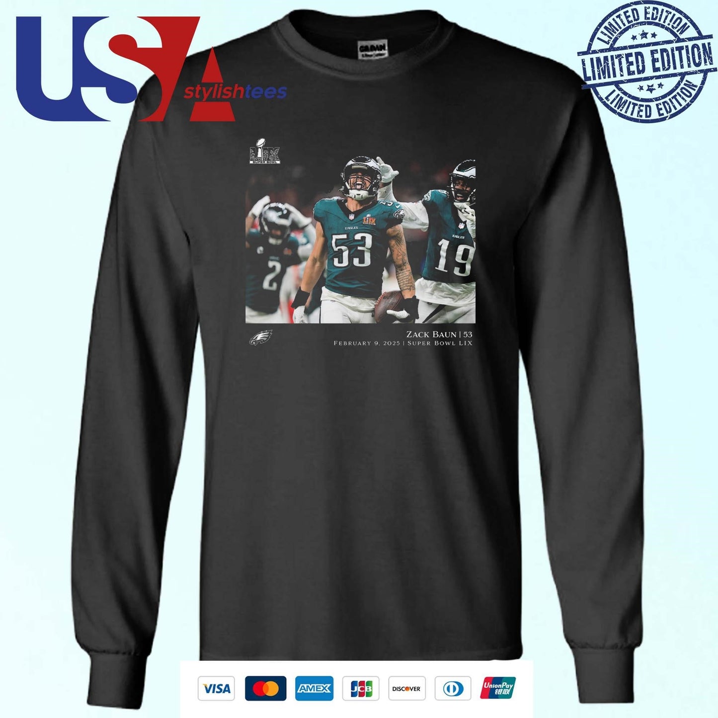 Zack Baun Philadelphia Eagles NFL Flash Features Super Bowl LIX Champions Shirt