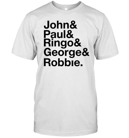 ‪‪Robbie Williams Wearing John Paul Ringo George Robbie Shirt