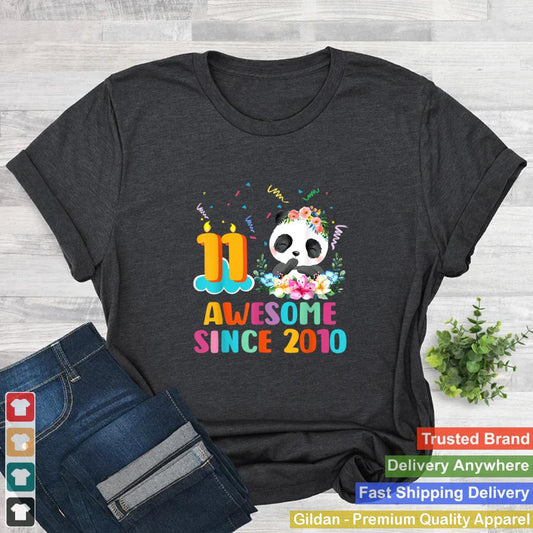 11 Year Old Gift Awesome Since 2010 11th B day Panda Unicorn T Shirt