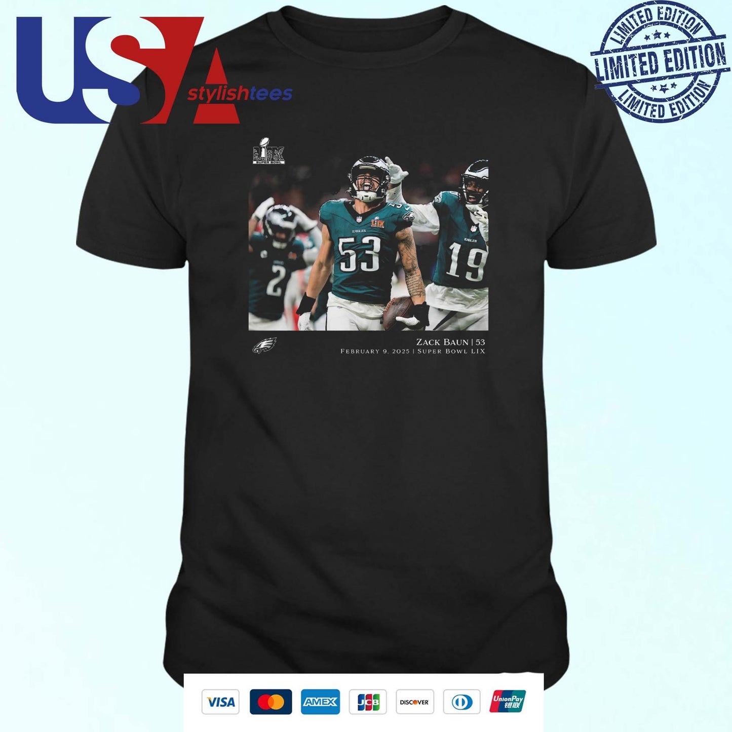 Zack Baun Philadelphia Eagles NFL Flash Features Super Bowl LIX Champions Shirt