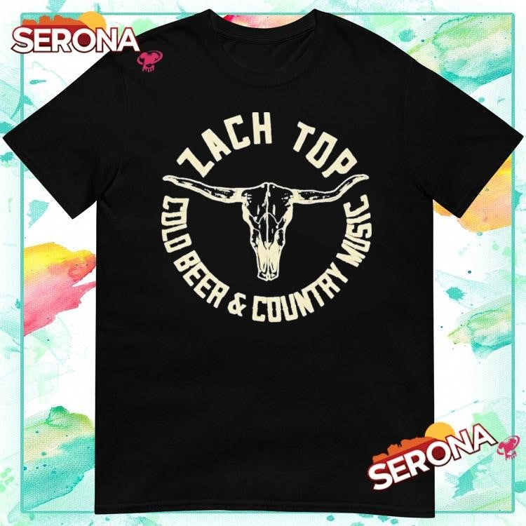 Zach top cold beer and country music skull shirt