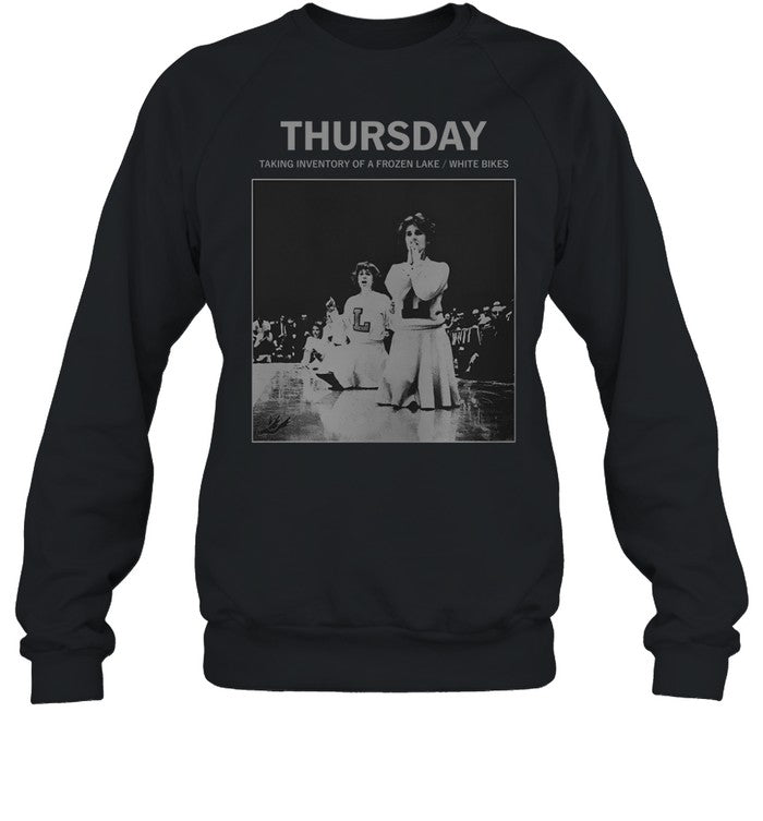 Thursday Taking Inventory Of A Frozen Lake White Bikes Crewneck Sweatshirt