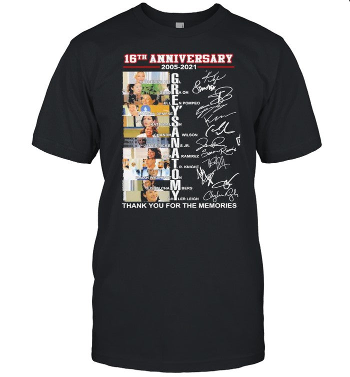 16th Anniversary 2005 2021 Grey’s Anatomy Thank You For The Memories Signatures shirt_1