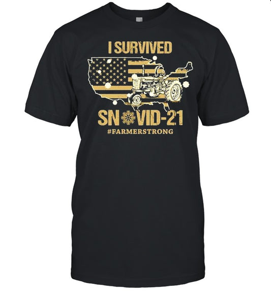 Tractor I Survived Snovid 21 #Farmerstrong American Flag shirt