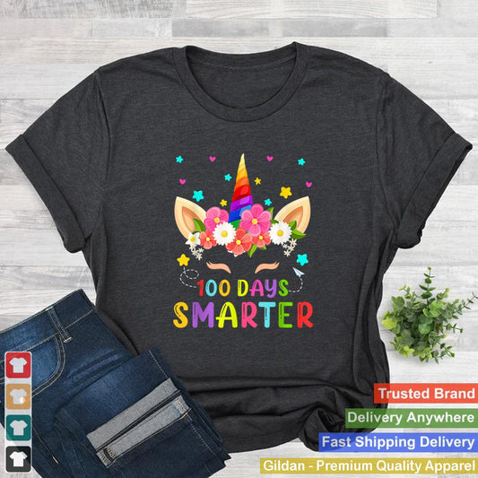 100-Days-Of-School-Shirt-Cute-Unicorn-Girls-100-Days-Smarter-T-Shirt