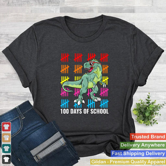 100-Days-Of-School-Shirt-Boys-Kids-T-Rex-100-Days-Dinosaur-T-Shirt