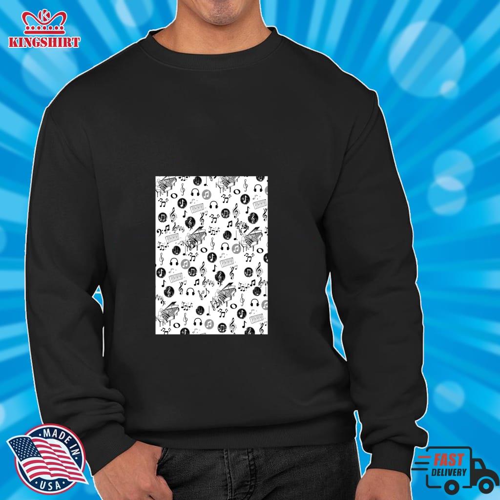 Black And White Music Pattern Pullover Hoodie
