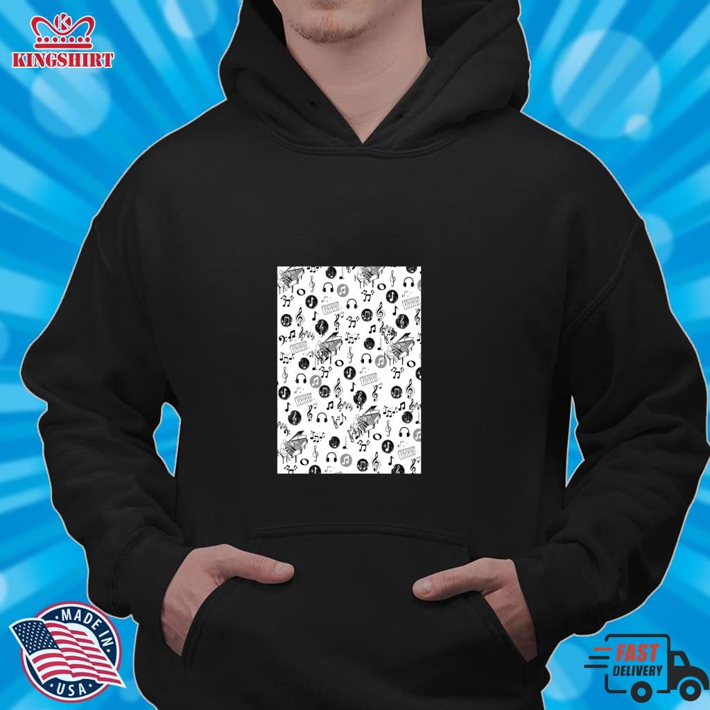 Black And White Music Pattern Pullover Hoodie