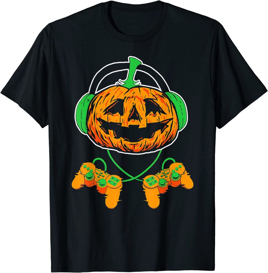 Boys Halloween Shirt Jack O Lantern Gamer Kids Men Halloween