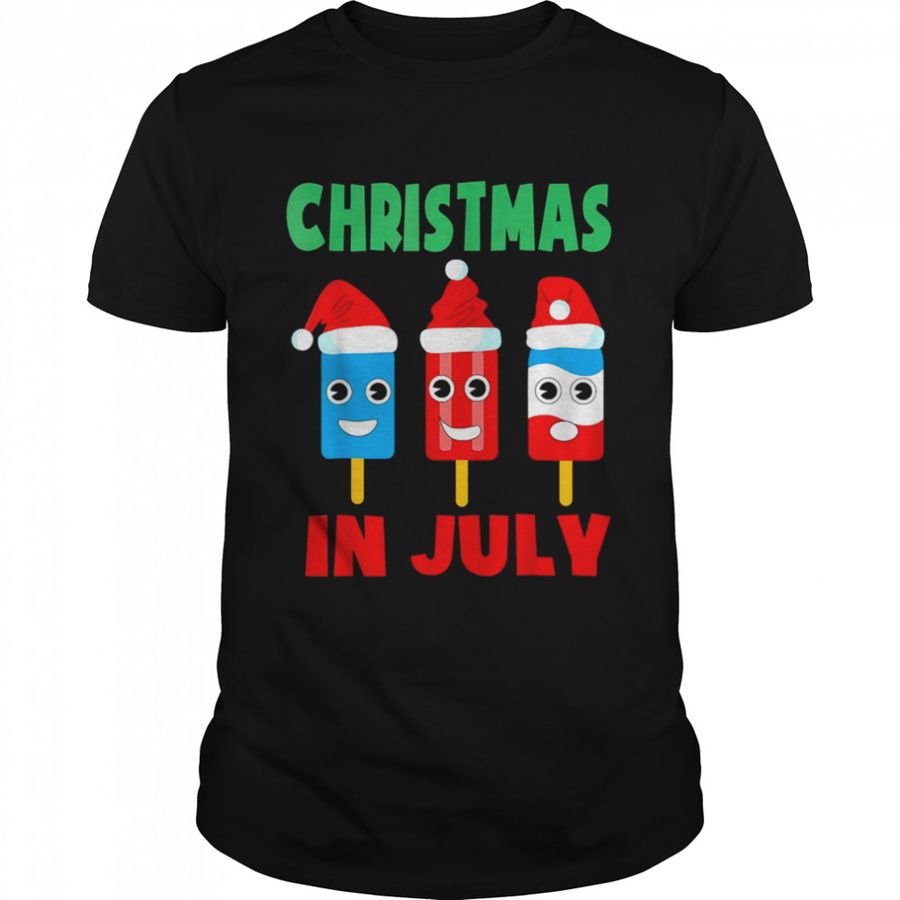 Christmas In July Ice Pops In Santa Hat Kids Toddler Shirt