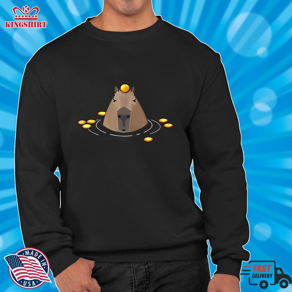Cute And Funny Capybara With Orange  In Water  Pullover Hoodie