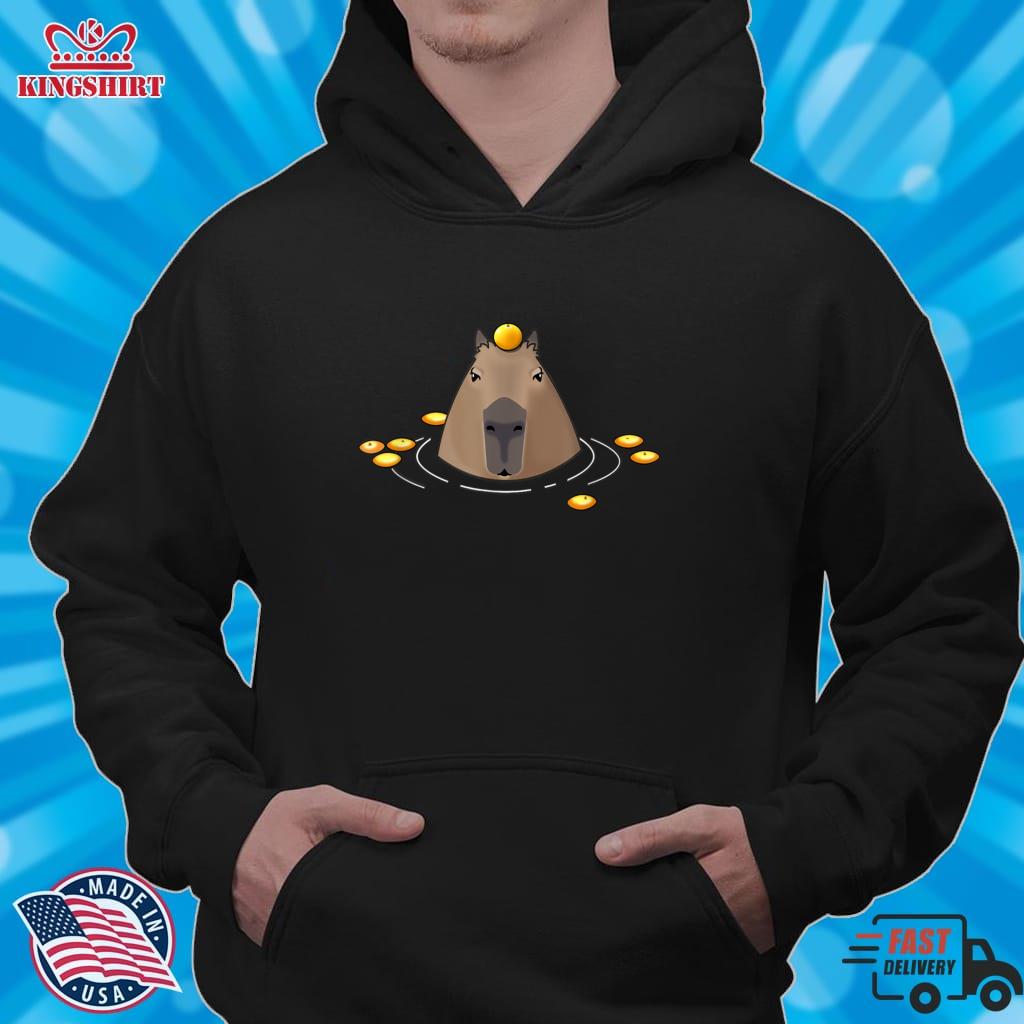 Cute And Funny Capybara With Orange  In Water  Pullover Hoodie