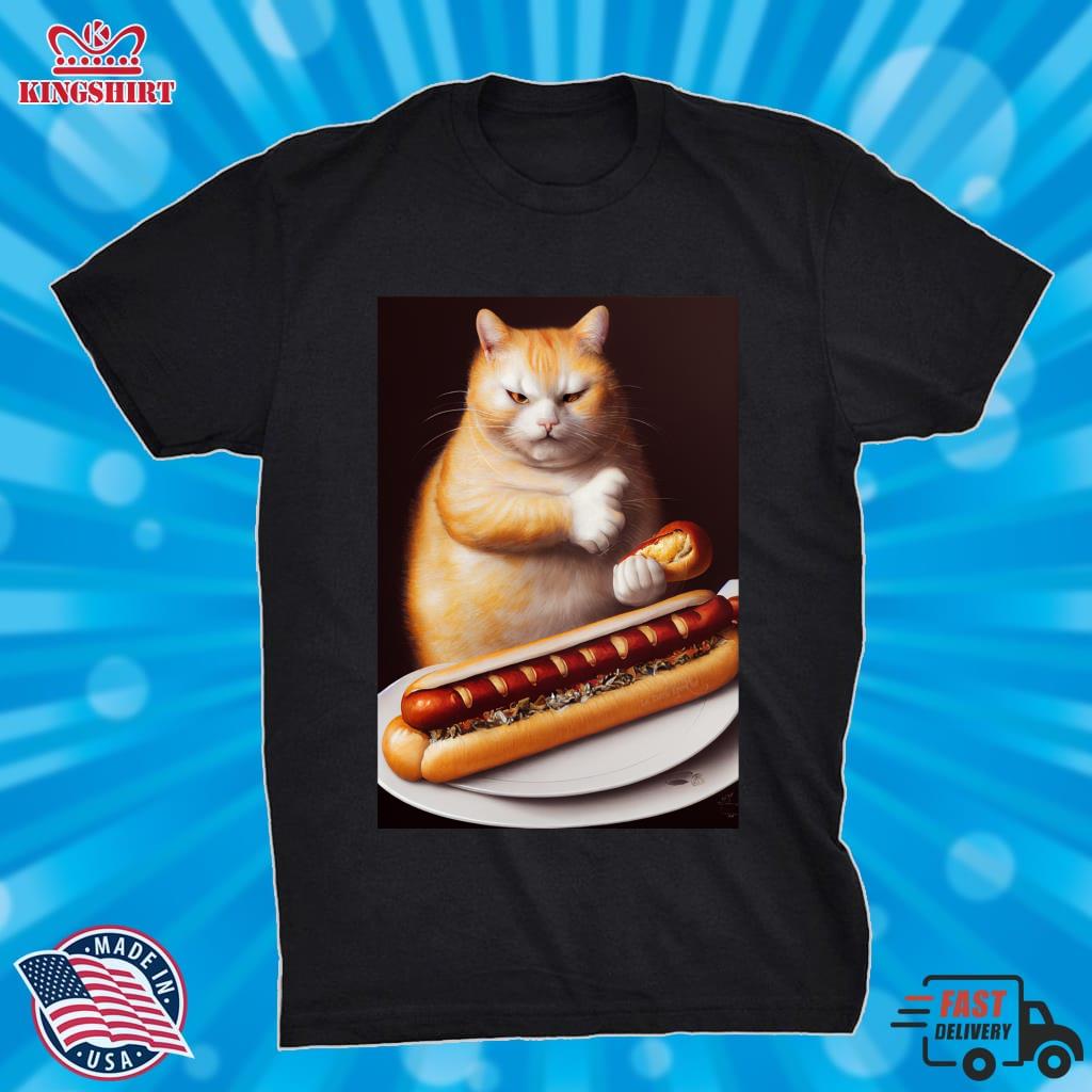 Funny Fat Cat Eats Hot Dog Lightweight Hoodie