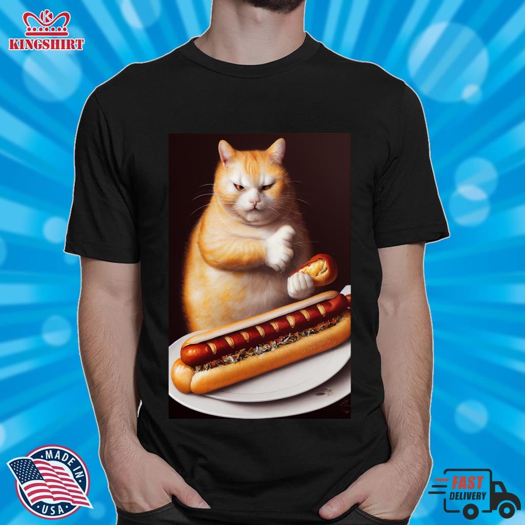 Funny Fat Cat Eats Hot Dog Lightweight Hoodie