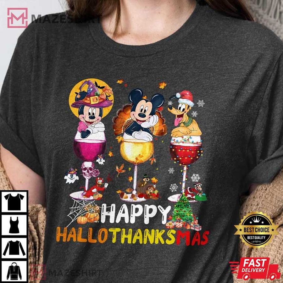 Hallothanksmas Wine Mickey And Friends T Shirt