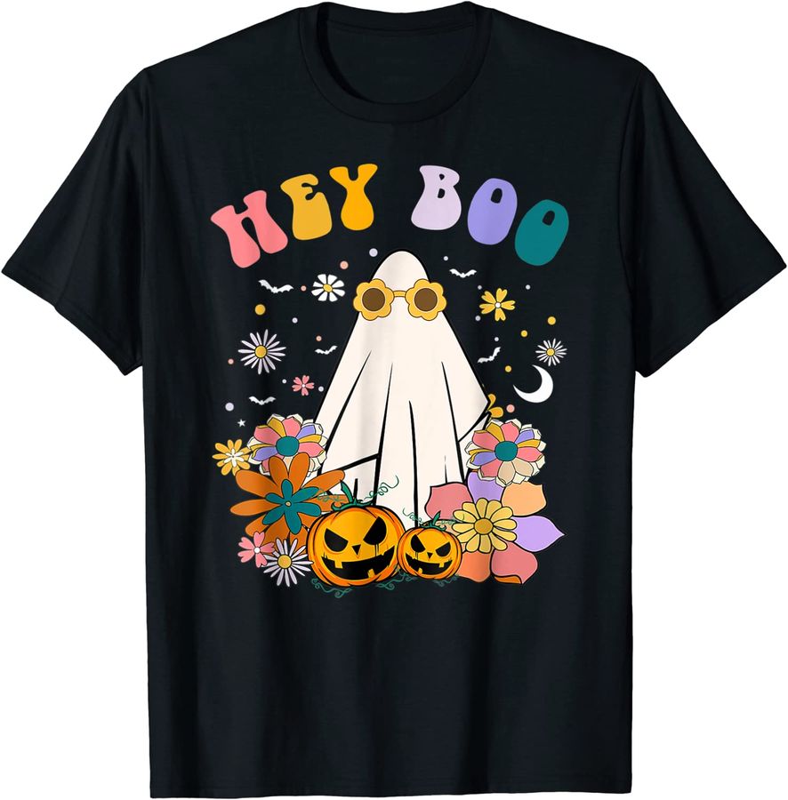 Hey Boo Ghost Spooky Season Retro Groovy Halloween Pun