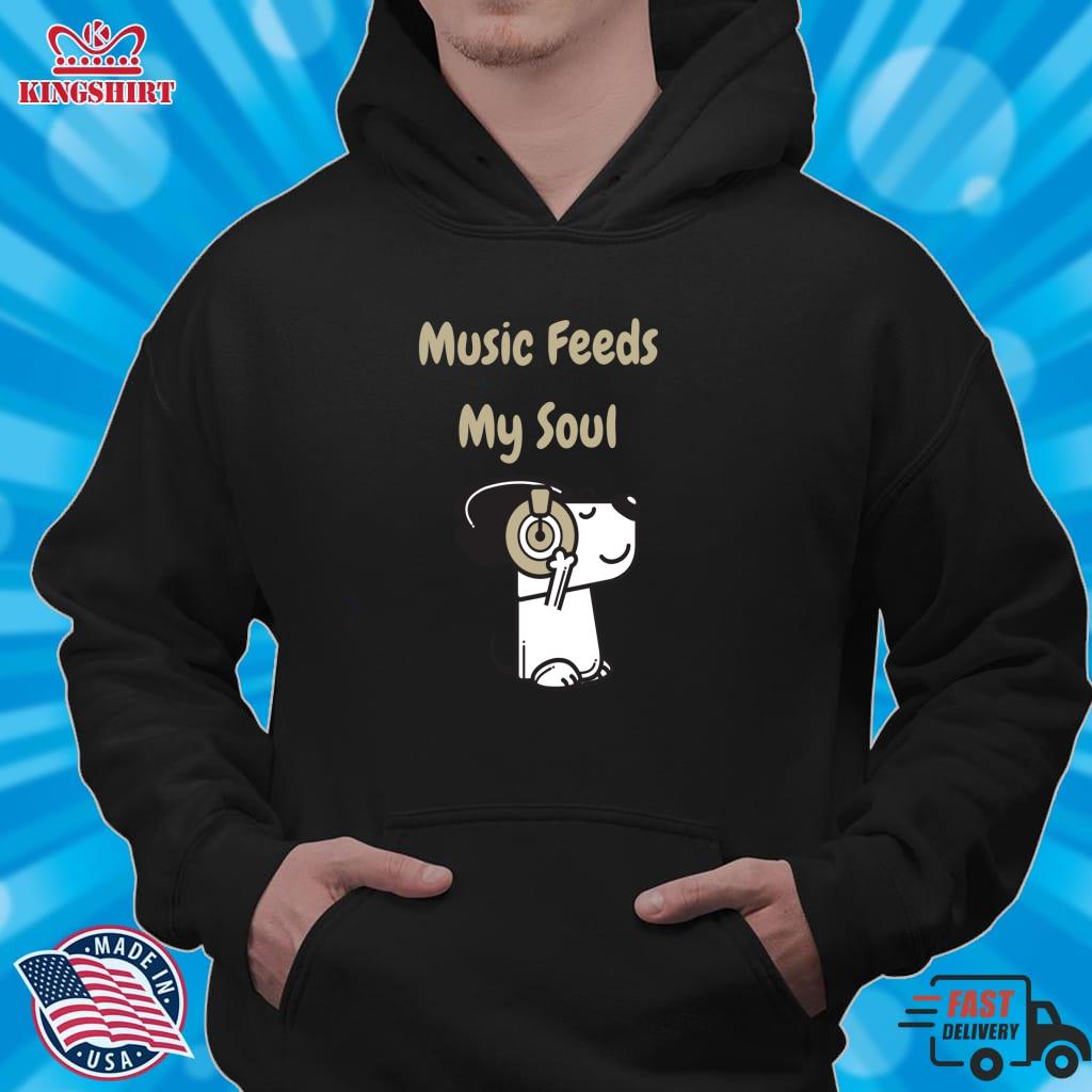 Music Feeds My Soul   Dog Listening To Music   Dog With Headphones Pullover Sweatshirt
