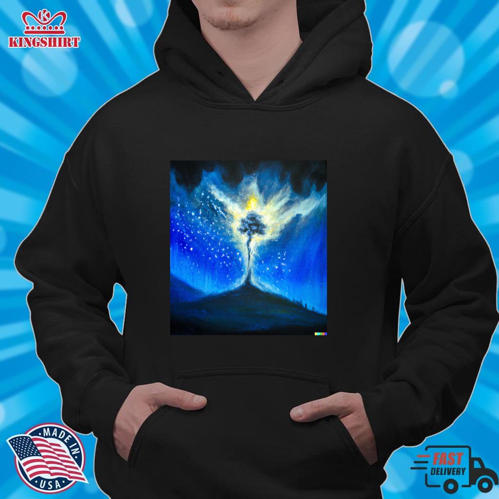 Oil Painting Of Wood On A Hill In The Style Of A Nebula Explosion T Shirt Pullover Hoodie