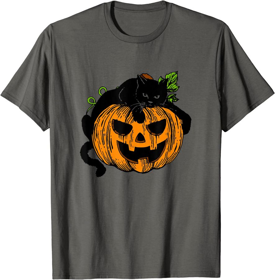 Pumpkin And Black Cat Shirt Girls Women Halloween Vintage