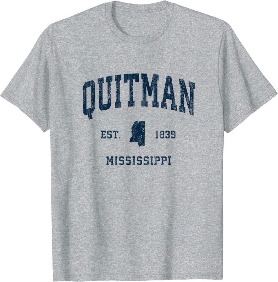 Quitman Mississippi MS Vintage Athletic Navy Sports Design