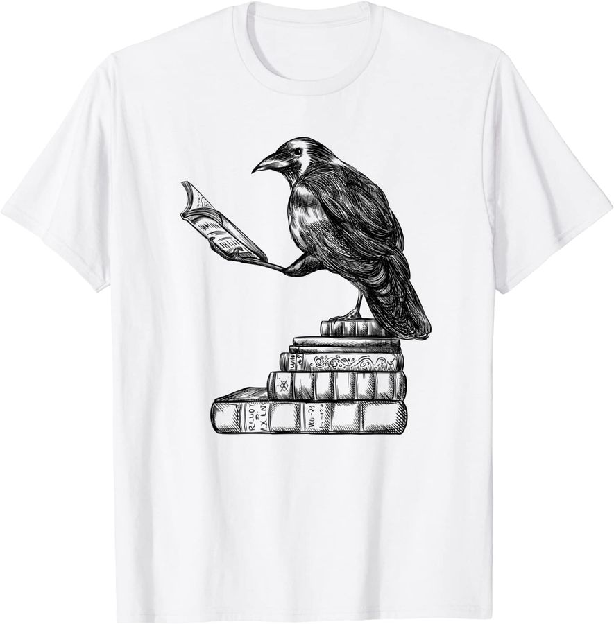 Raven Tshirt, Raven Reading Tee, Poetry Lover Shirt, Raven