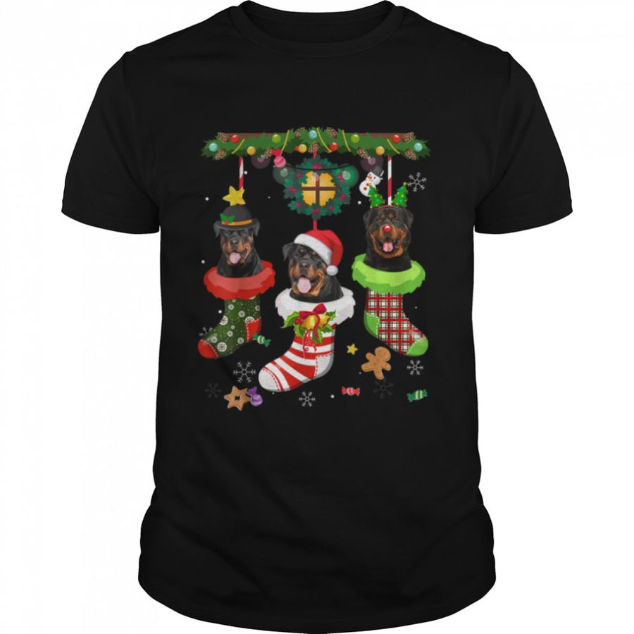 Rottweiler Dog Tree Christmas Lights Rottweiler Ugly Sweater T Shirt B0BKLG7FCN