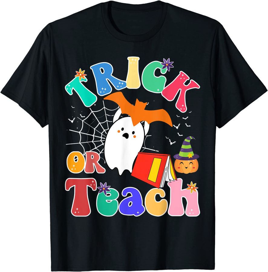 Vintage Groovy Trick Or Teach Funny Teacher Halloween Retro_1