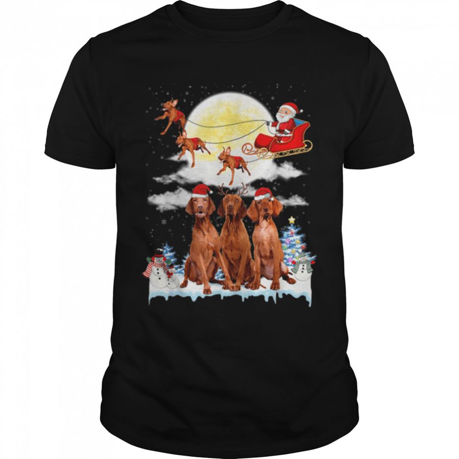 Vizsla Funny Reindeer Christmas Moon Santa Dog T Shirt B0BJVBP8JS