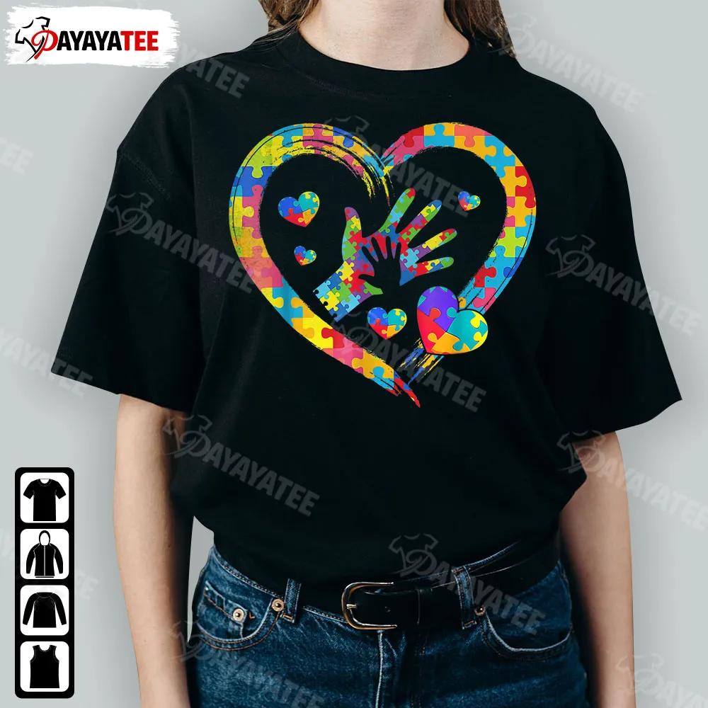 Autism Awareness Valentine Shirt Hand Love Heart Puzzle Piece Valentines Day