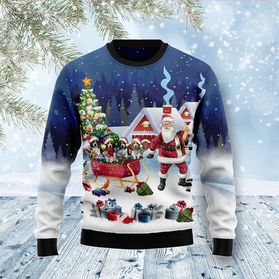 Beagle Santa Sled D1311 Ugly Christmas Sweater