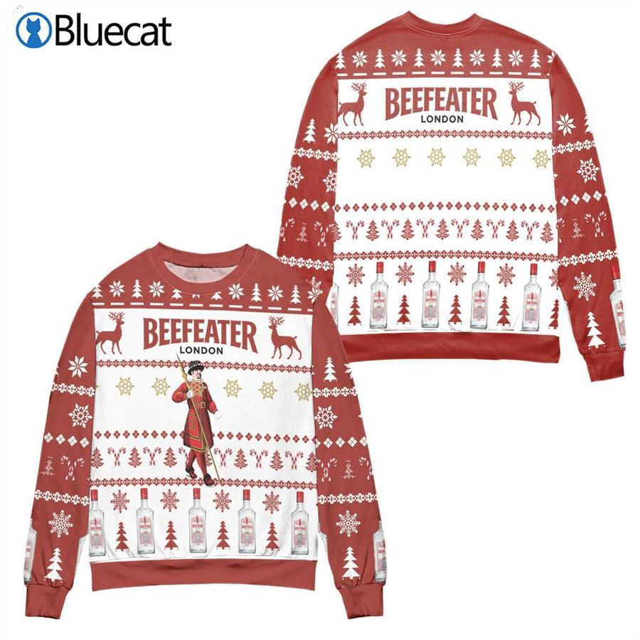 Beefeater London Dry Gin Reindeer Snowflake Pattern Ugly Christmas Sweater