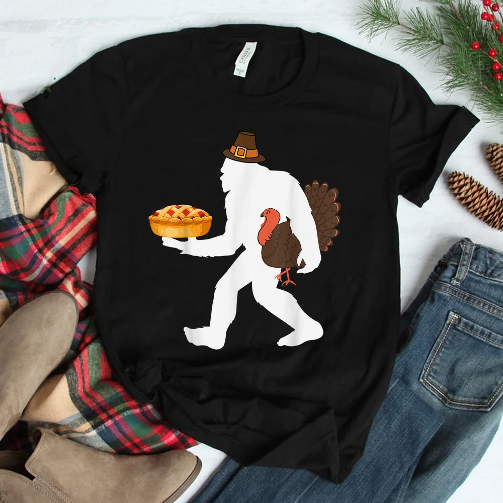 Bigfoot Sasquatch Pilgrim Pie Turkey Thanksgiving Shirt