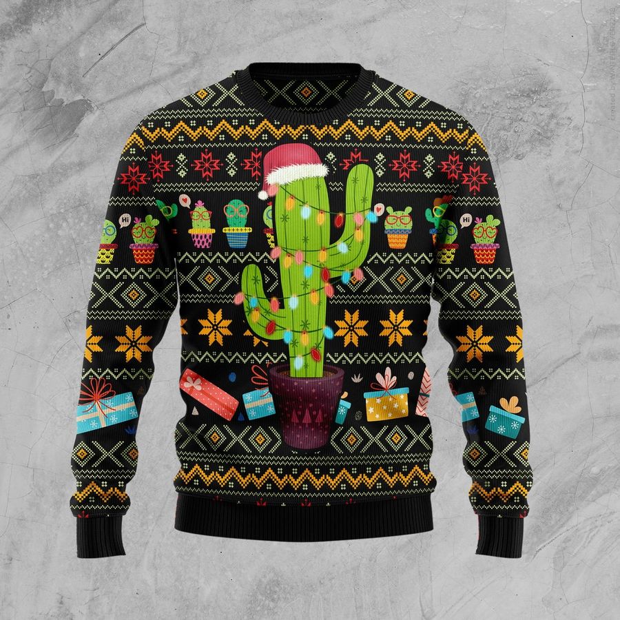 Cactus Xmas D0210 Ugly Christmas Sweater Unisex Womens And Mens, Couples Matching, Friends, Funny Family Ugly Christmas Holiday Sweater Gifts 