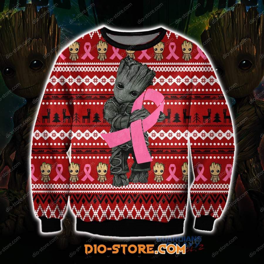 Cancer With Groot 3D Print Ugly Christmas Sweatshirt