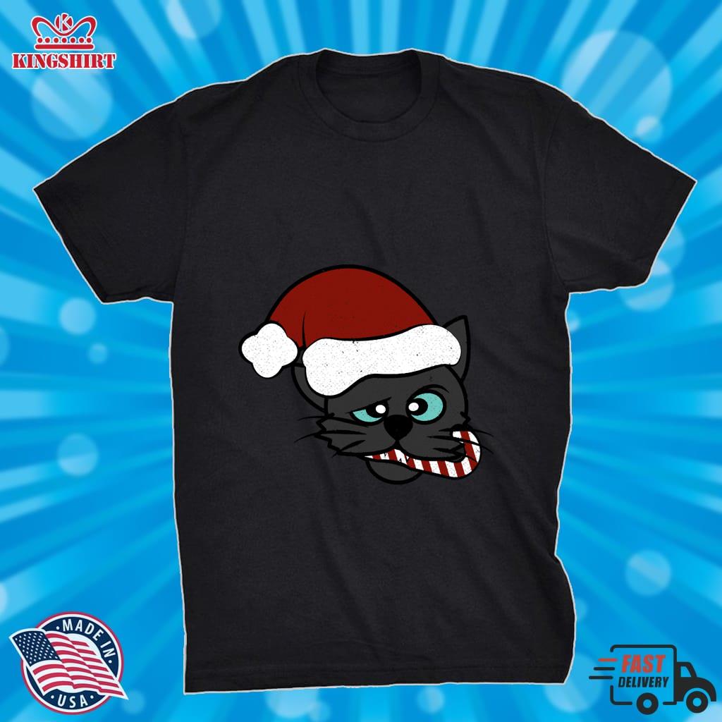 Christmas Black Cat Eating Candy Cane Lightweight Sweatshirt