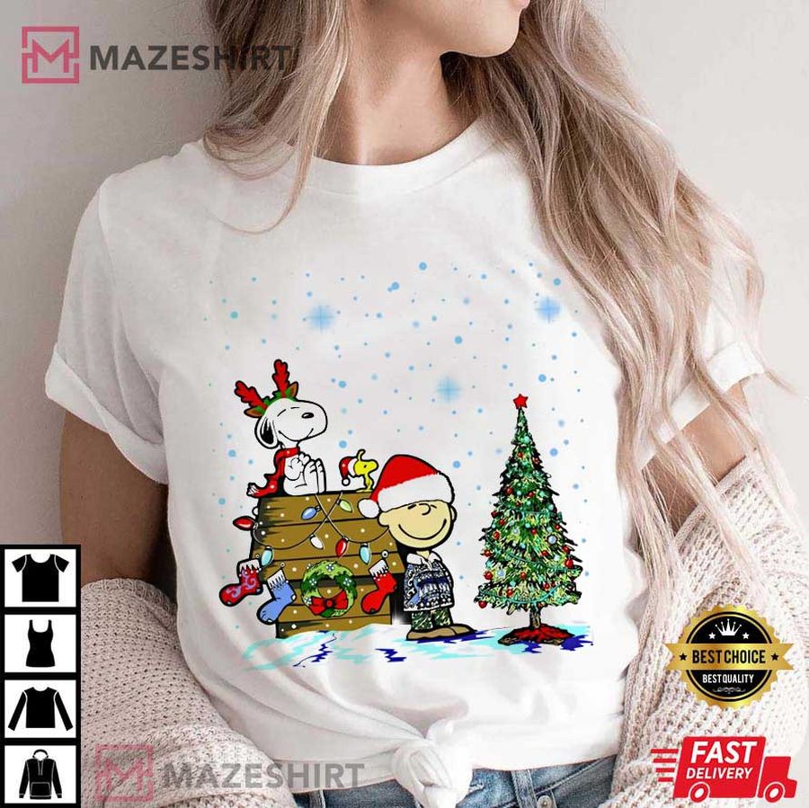 Christmas Santa Charlie Brown Snoopy Reindeer Xmas T Shirt