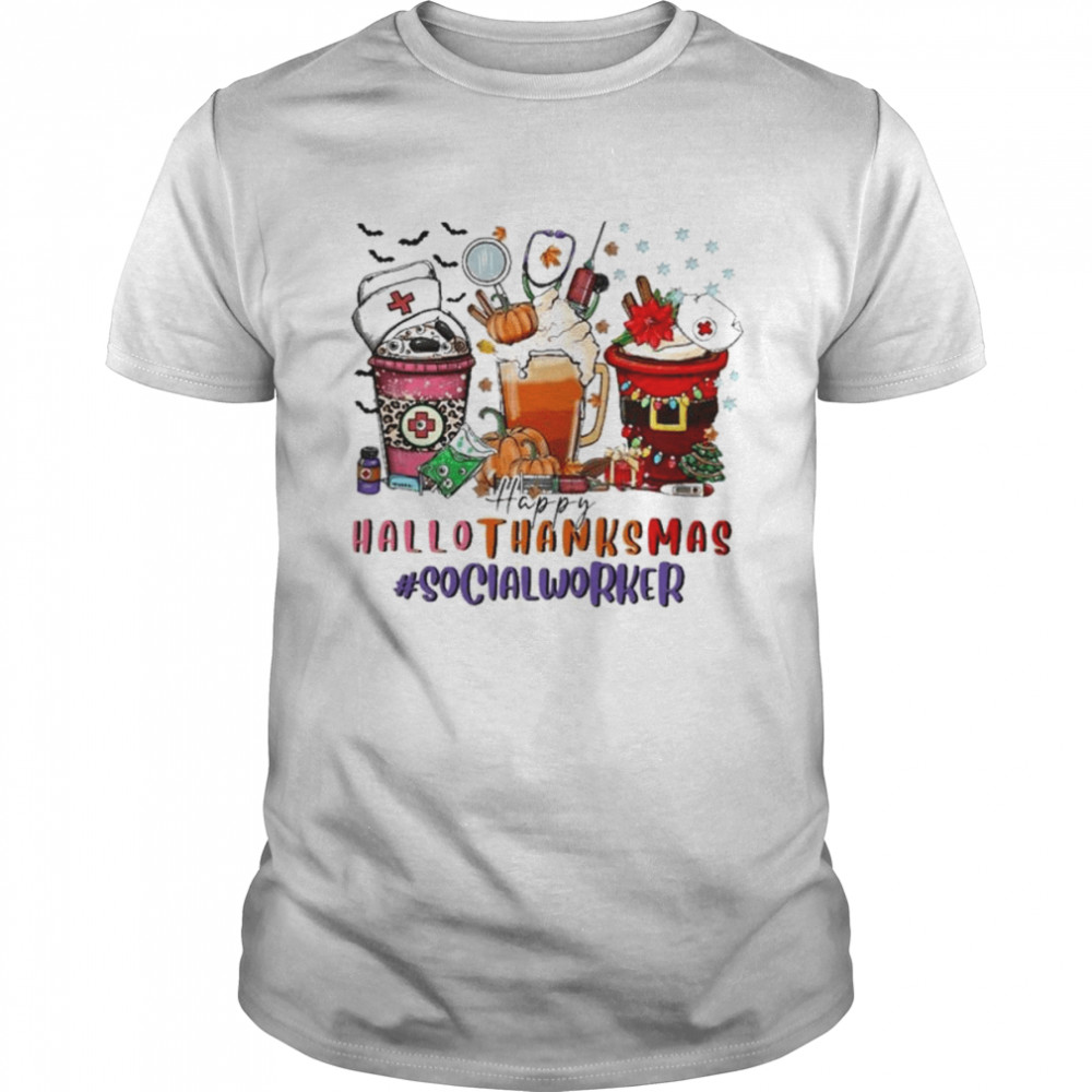 Cocktail Happy Hallothanksmas 2022 Social Worker Shirt