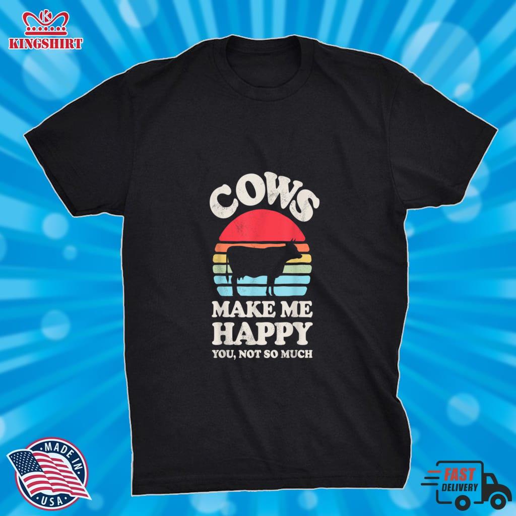 Cows Make Me Happy Funny Cow Lover Farmer Farm Animal Retro Lightweight Sweatshirt