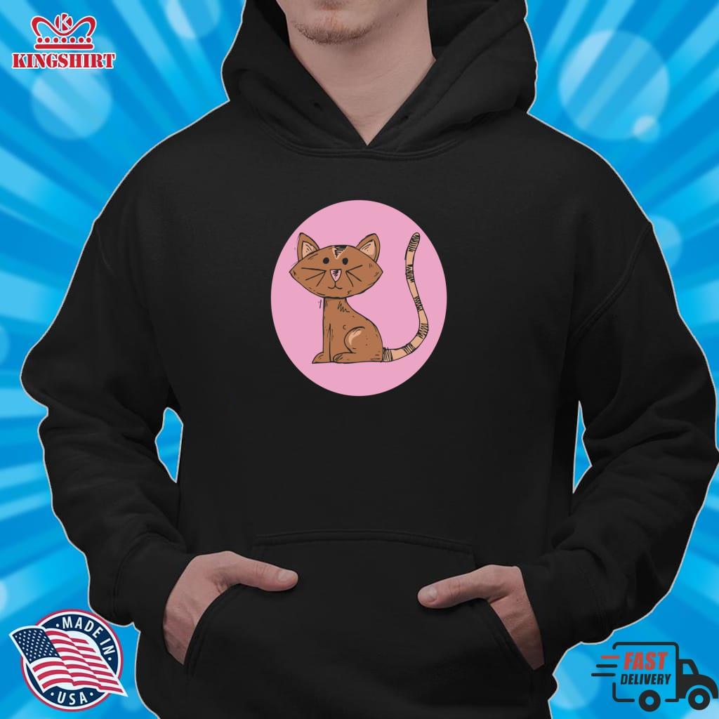 Cute Brown And Pink Cat  Lightweight Sweatshirt