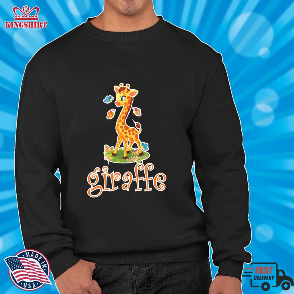 Cute Giraffe Playing With Butterflies Pullover Hoodie