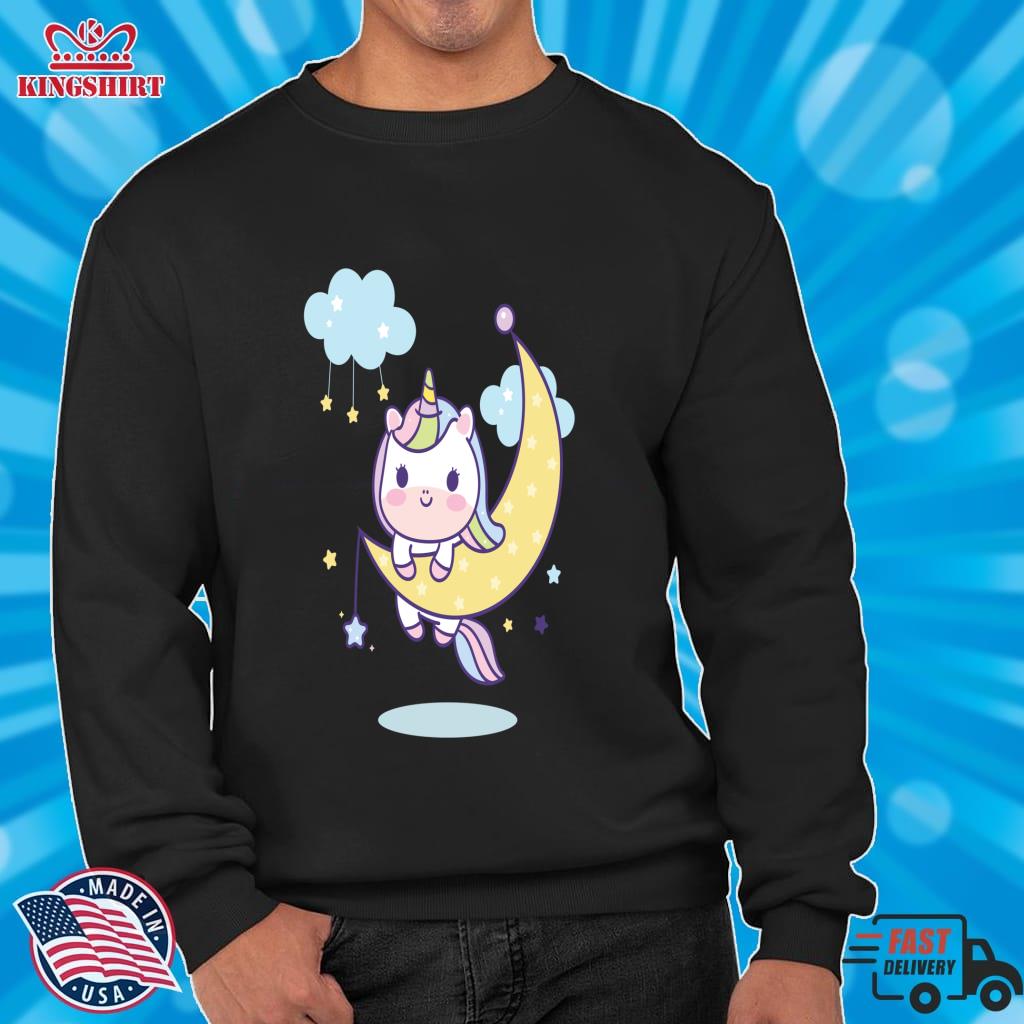 Cute Kawaii Magical Unicorn On The Moon Pullover Sweatshirt