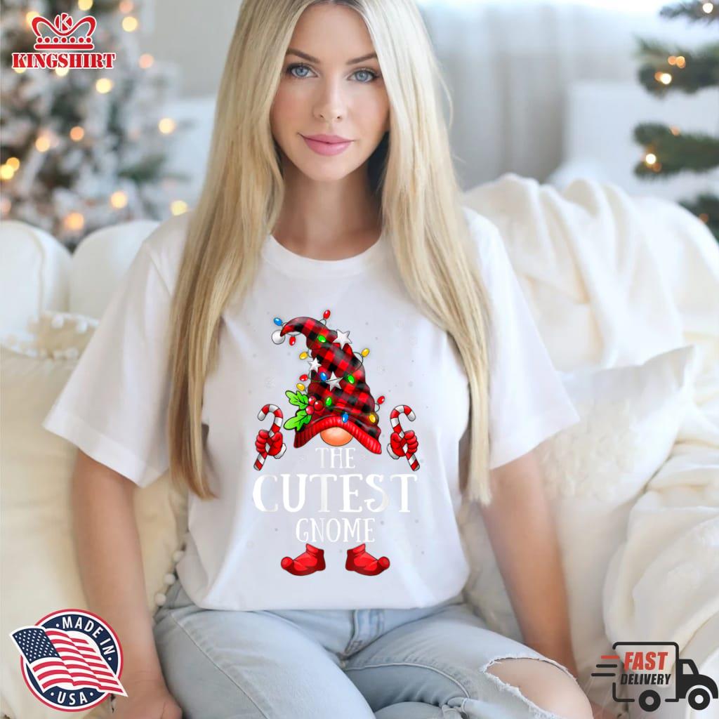 Cutest Gnome Lights Red Plaid Matching Family Christmas T Shirt